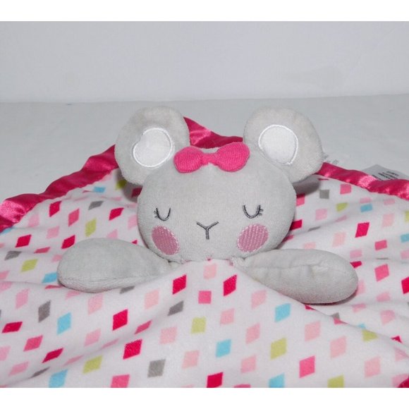 Garanimals Mouse Security Blanket Gray Pink Diamonds Satin Trim Baby lovey nunu - Picture 2 of 7